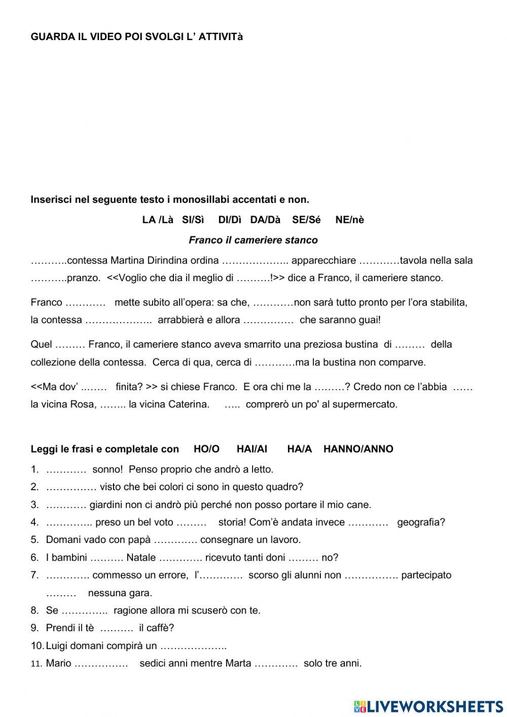 Monosillabi accentati e verbo avere