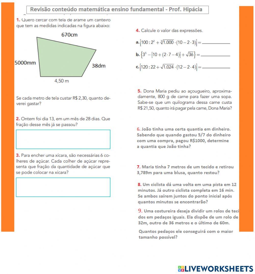 Revisão matemática frações, mmc e mdc, expressões numéricas