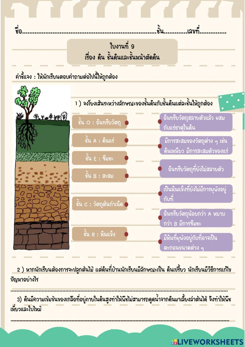 ใบงานที่ 9 ดิน ชั้นดินและชั้นหน้าตัดดิน