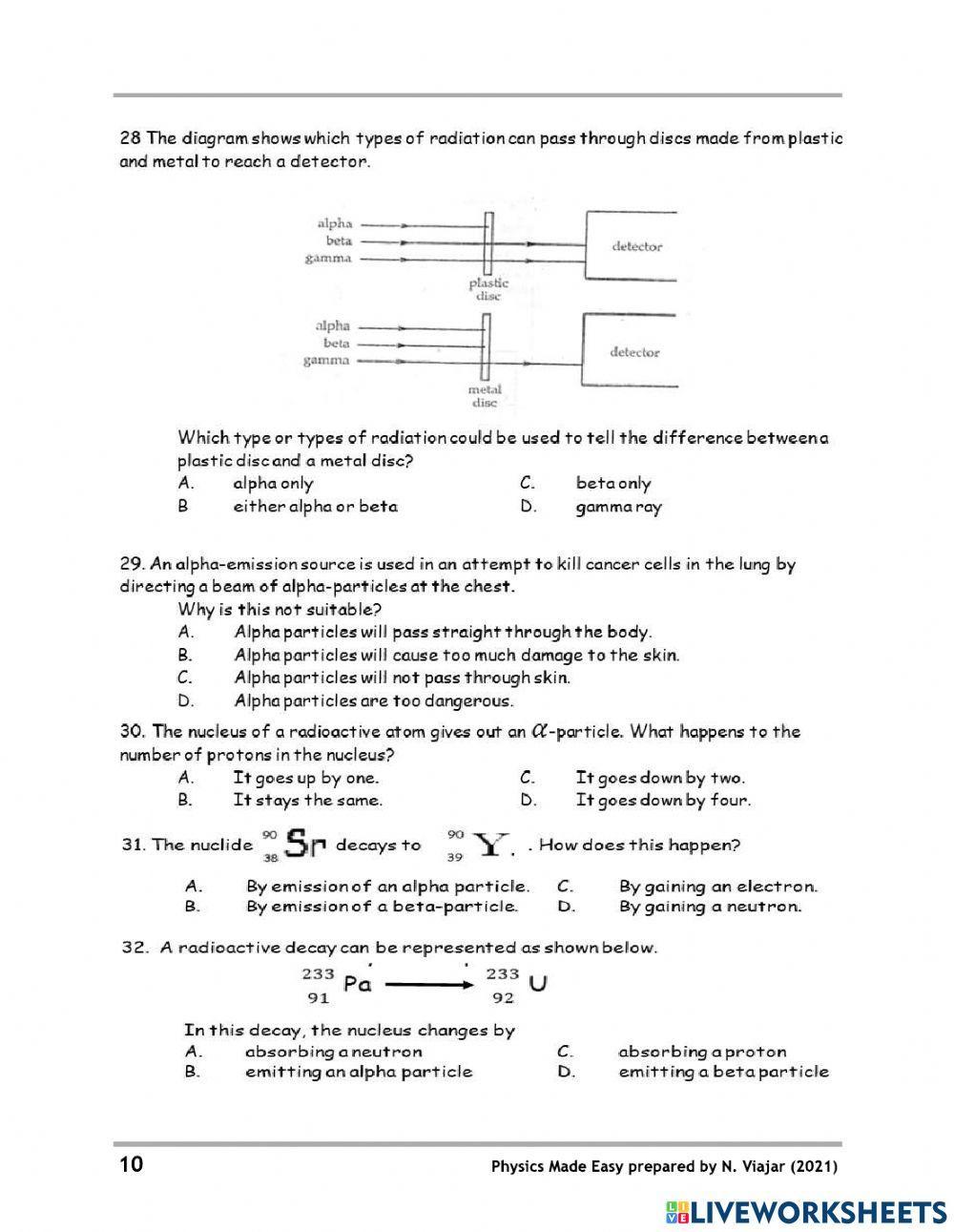Activity 1.1 Radioactivity Multiple Choice