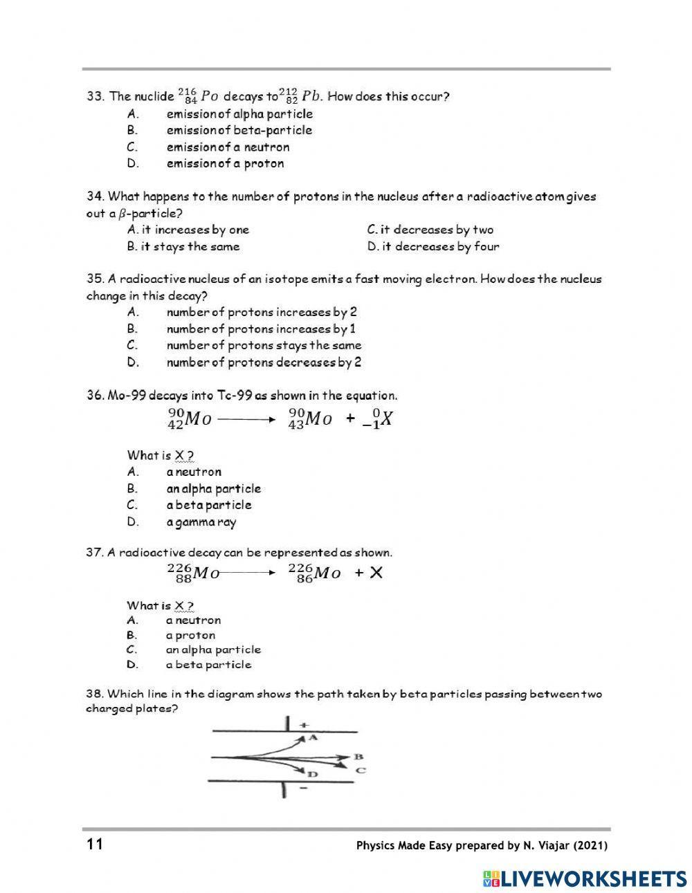 Activity 1.1 Radioactivity Multiple Choice