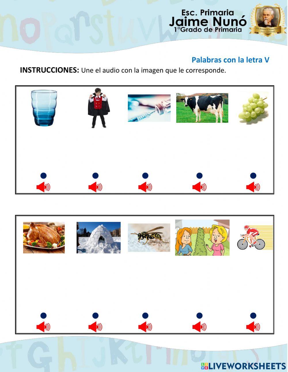 Escucha y une el audio con la imagen Letra Vv