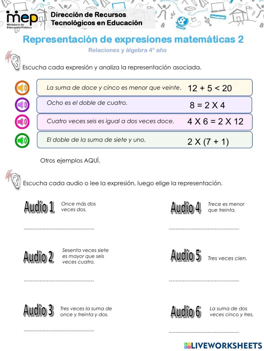 Representación de expresiones matemáticas 2