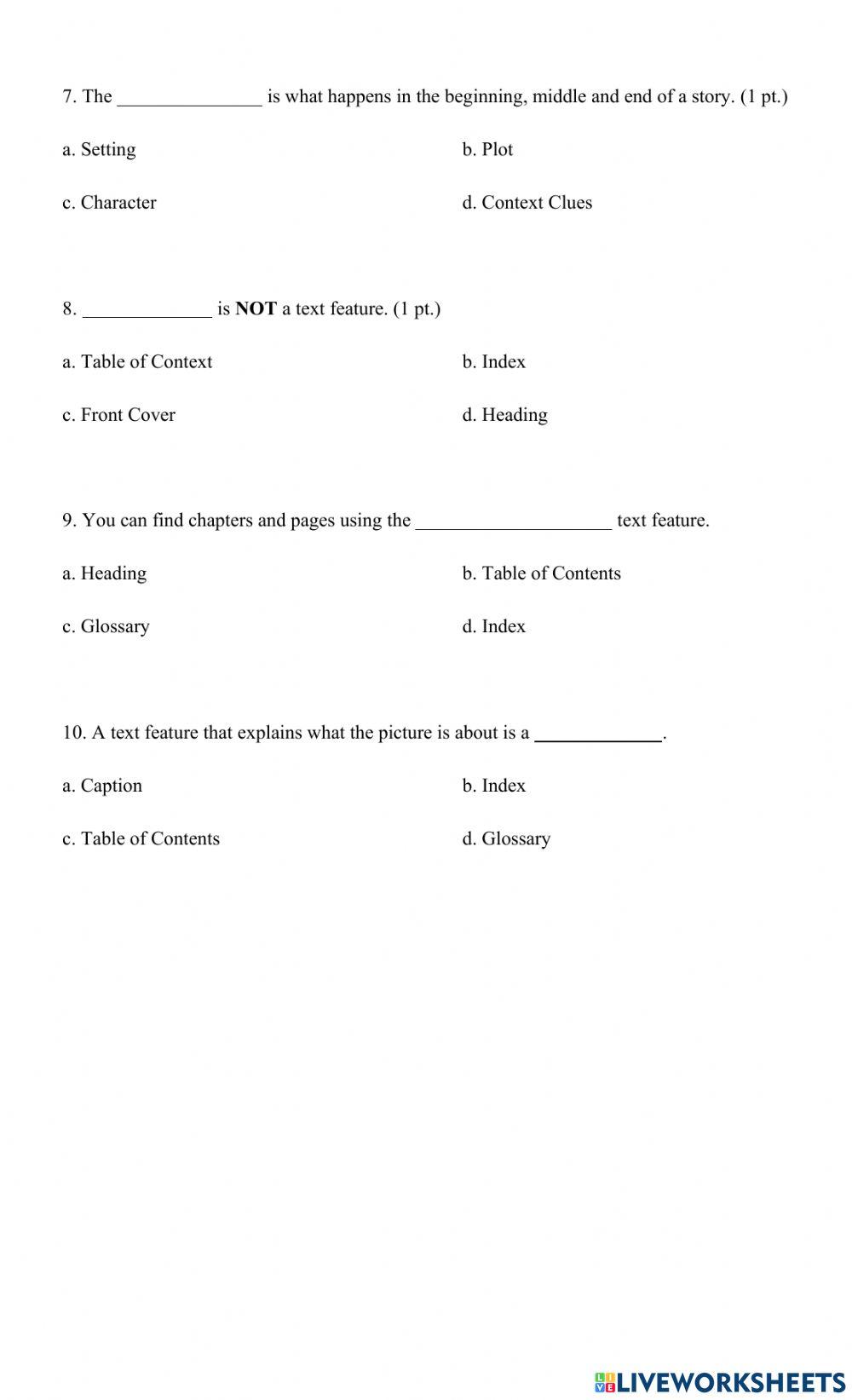 Reading Comprehension Review Sheet 1