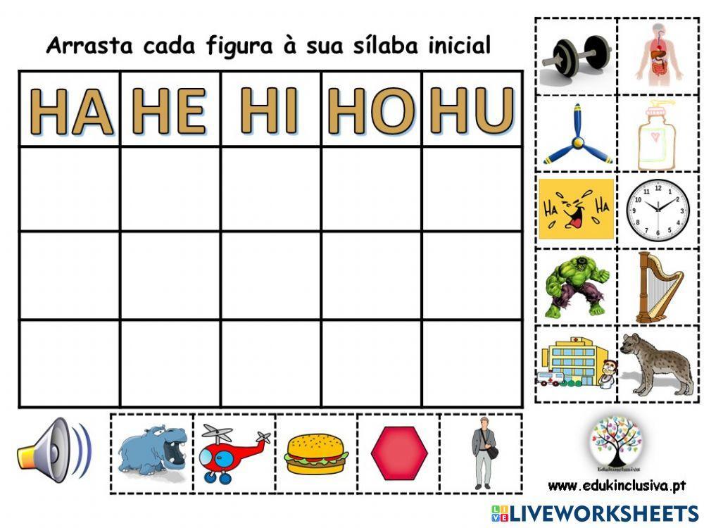 Jogo interativo – sílabas – ha-he-hi-ho-hu, worksheet