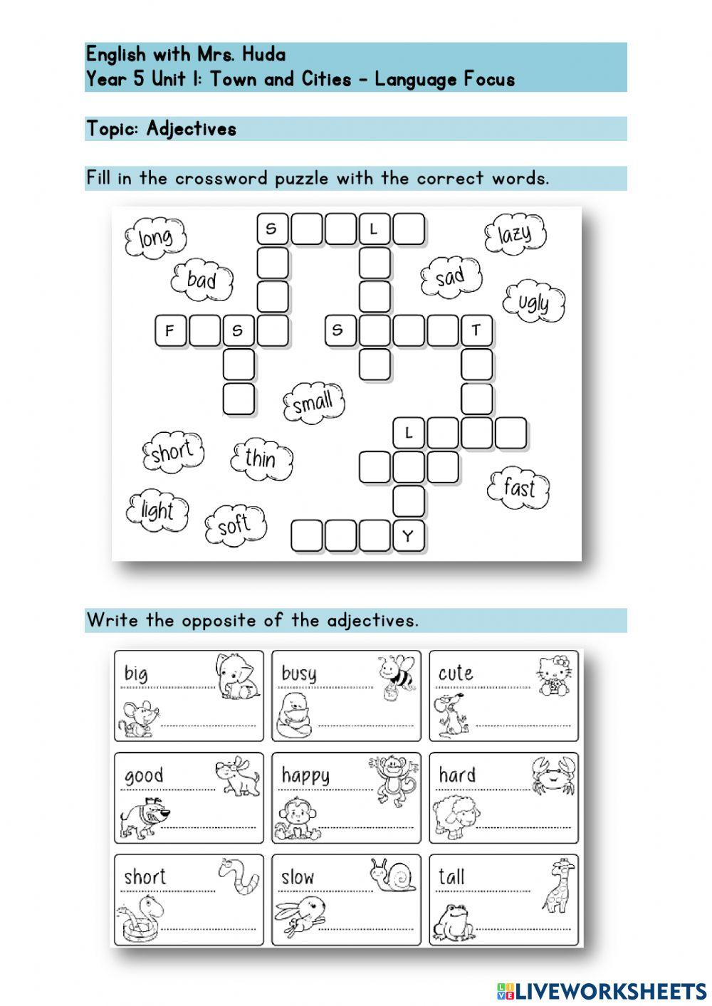 Year 5 Unit 1 Town and Cities - Language Focus (Adjectives)