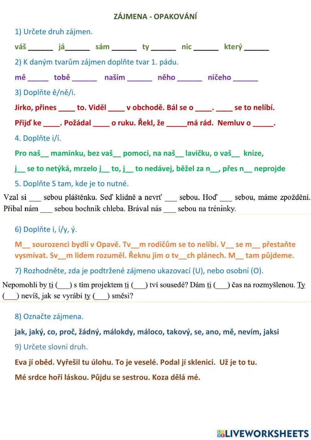 Zájmena - pronomina