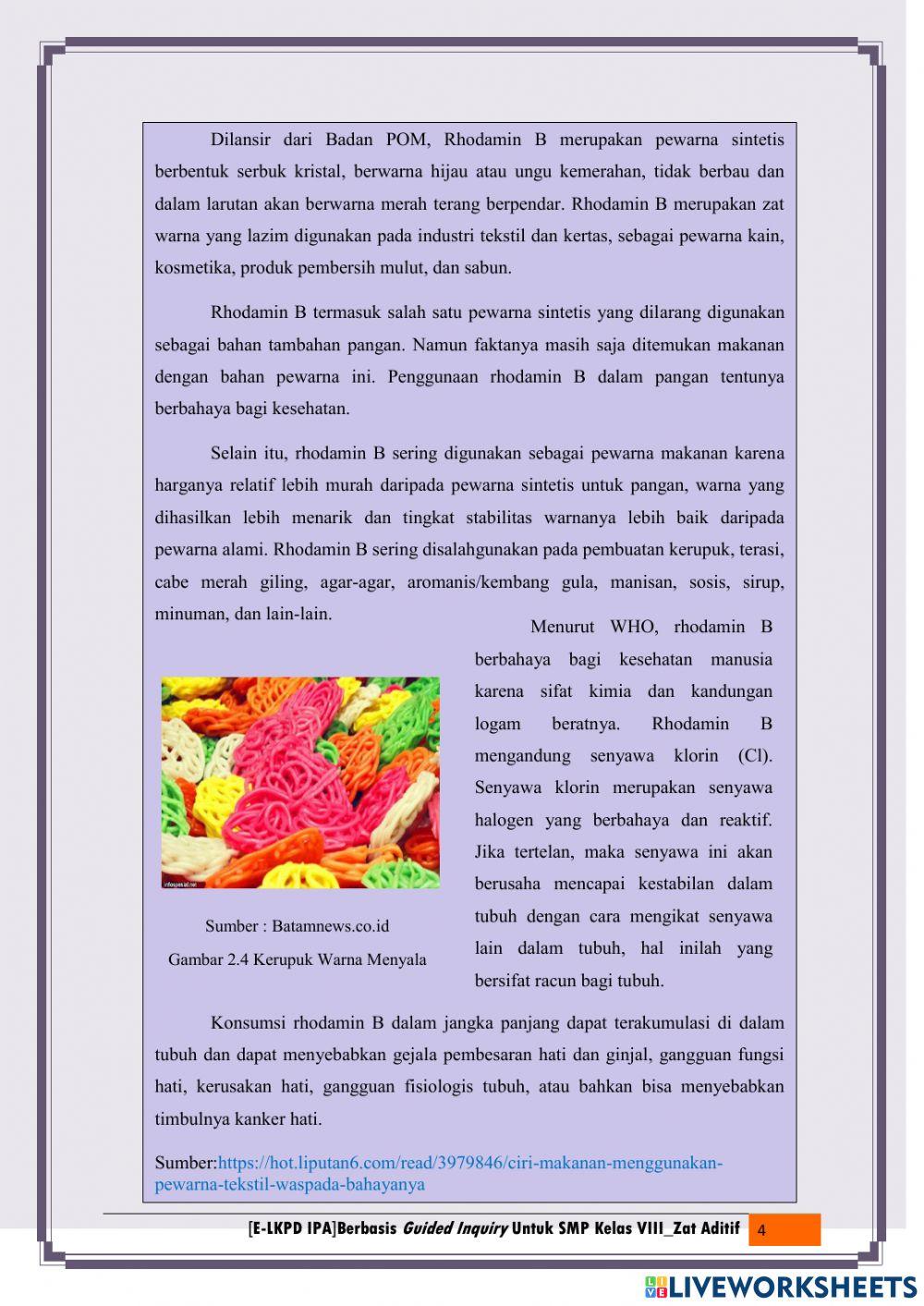 Lembar Kegiatan 1  Menguji Zat Pewarna