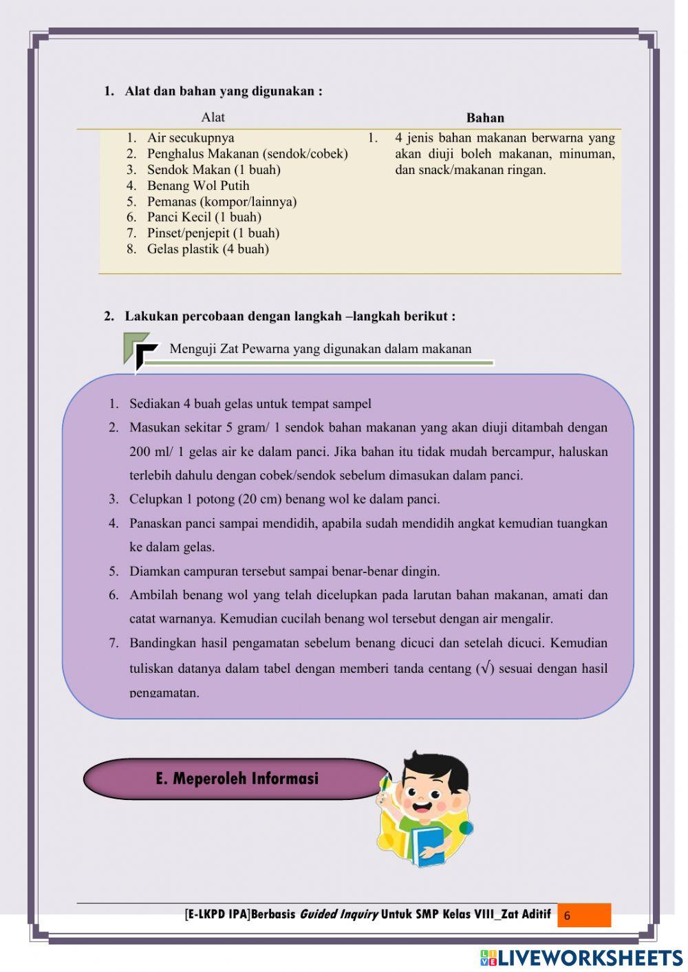 Lembar Kegiatan 1  Menguji Zat Pewarna