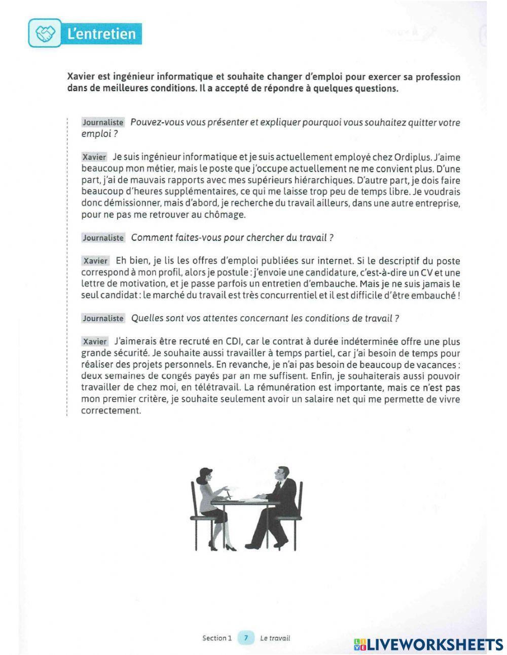 Exercice de vocab TRAVAIL