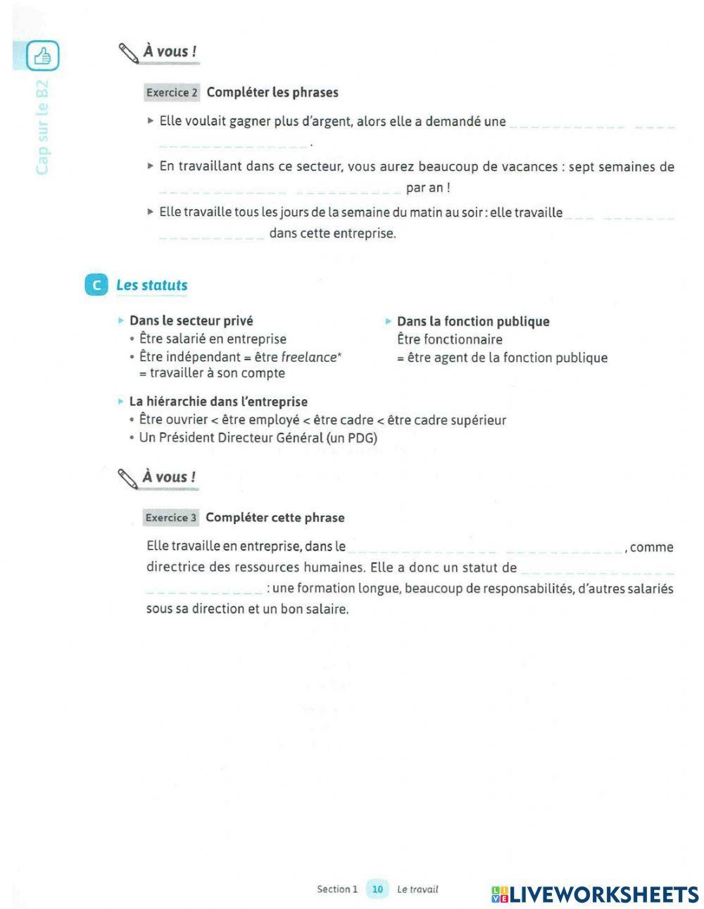 Exercice de vocab TRAVAIL