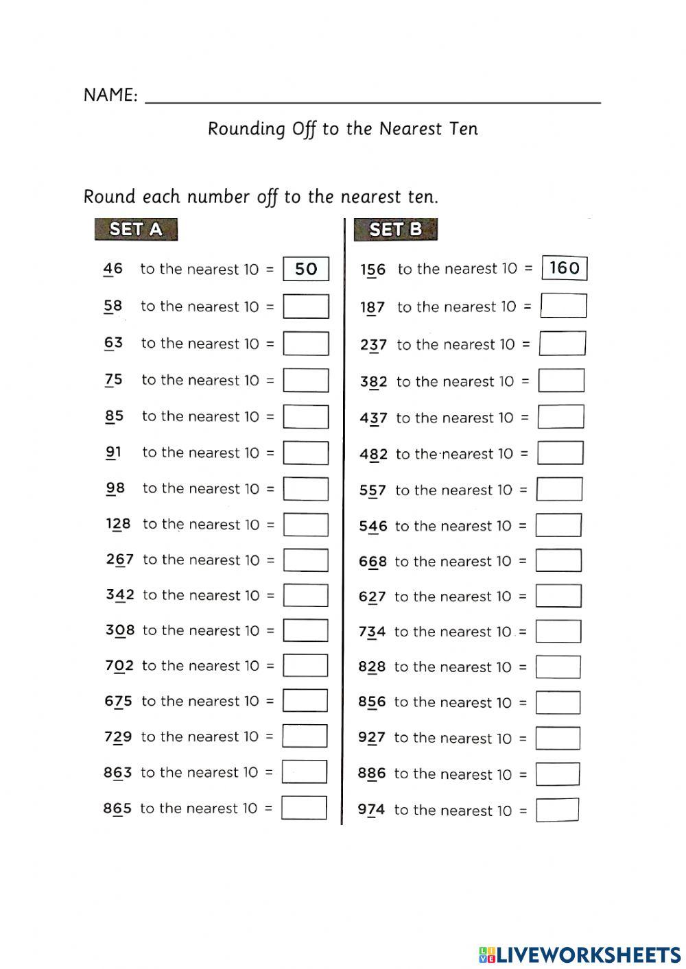 Rounding Off to 10 Wrksht 3