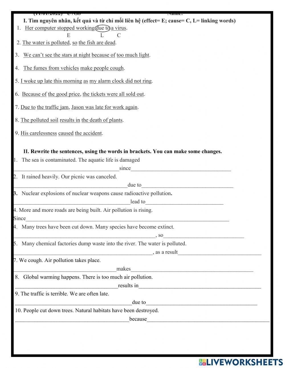 Grade 8- Pollution- Cause- Effect