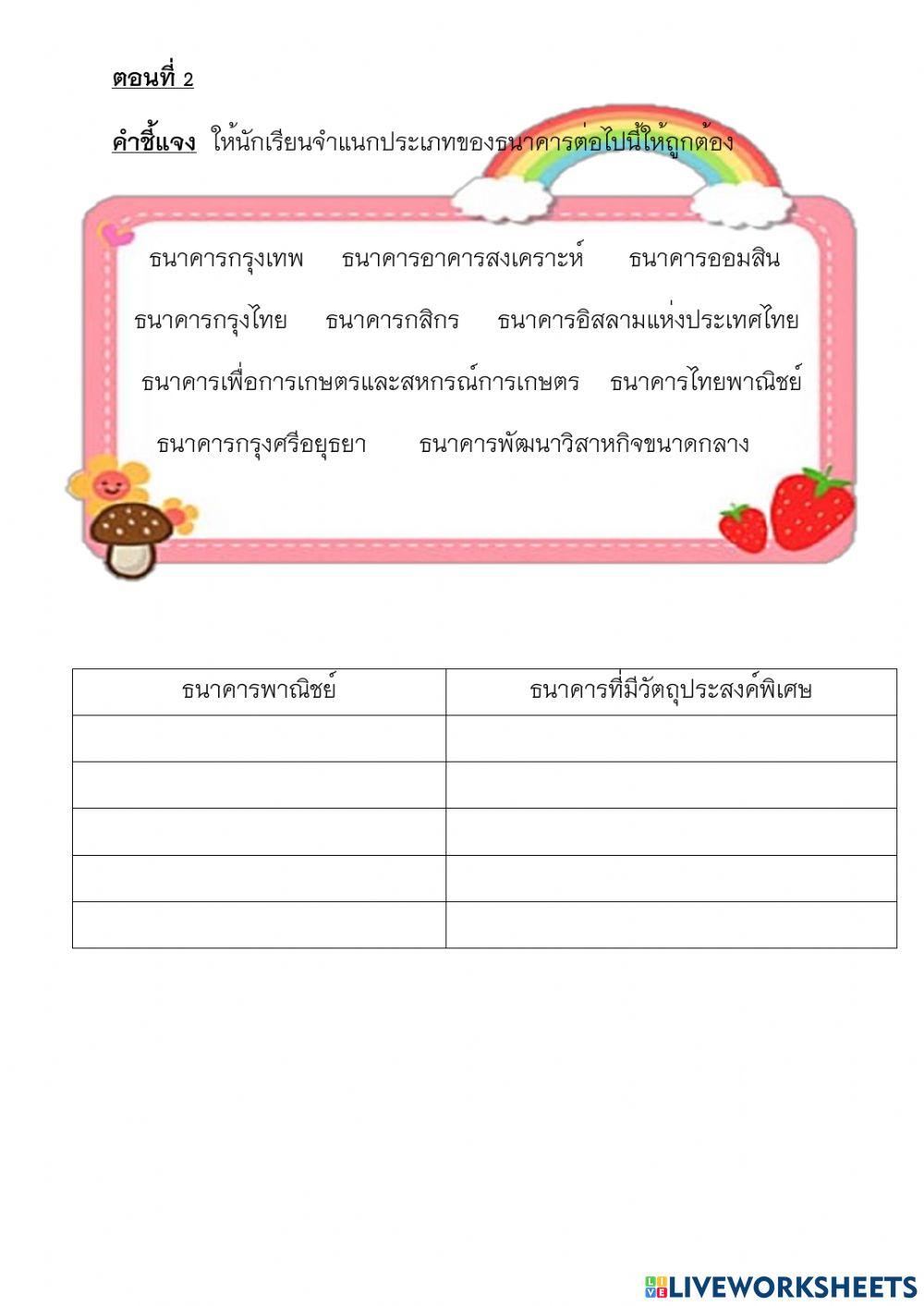 ป5สอบเรื่องธนาคาร