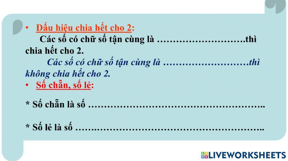 Dấu hiệu chia hết cho 2