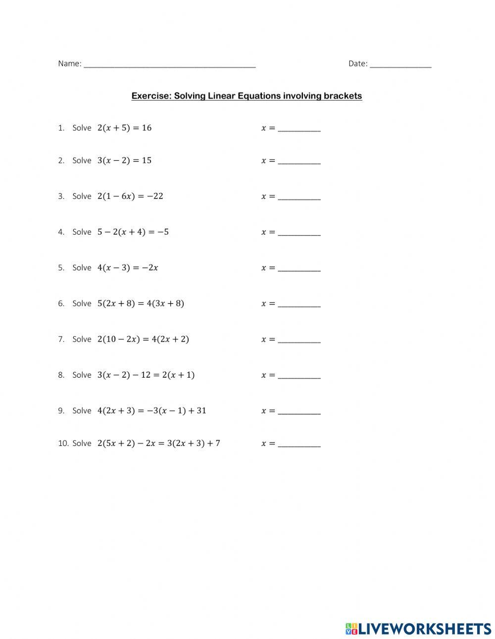 3945188 exercise solving linear equations involving