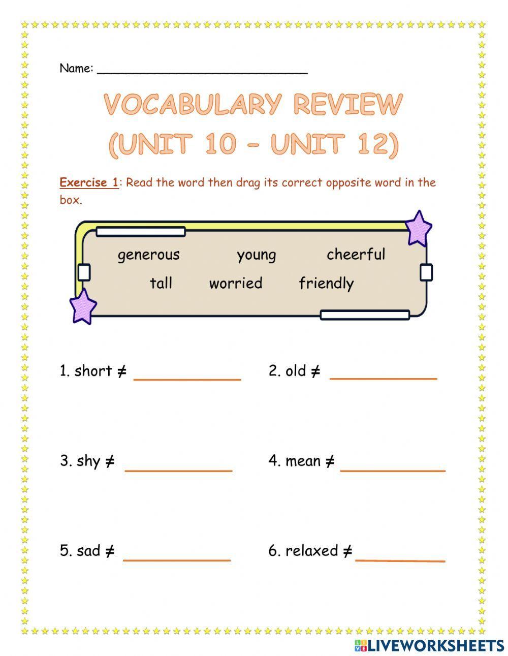 (Family and Friends 3) Vocabulary Review Unit 10 - Unit 12