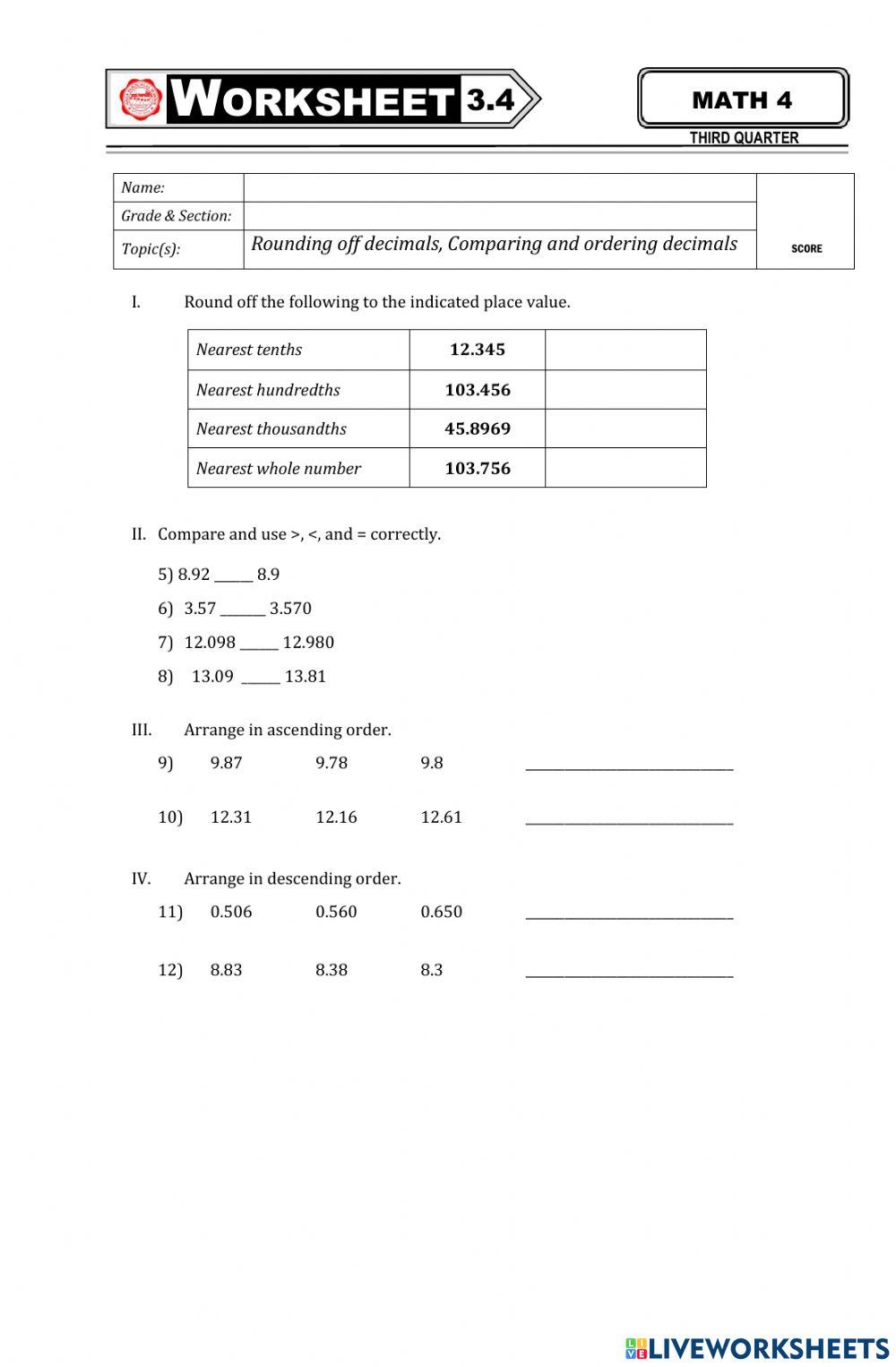 Math4 worksheet 3.4 1786324 | Jollife S. Raña | Live