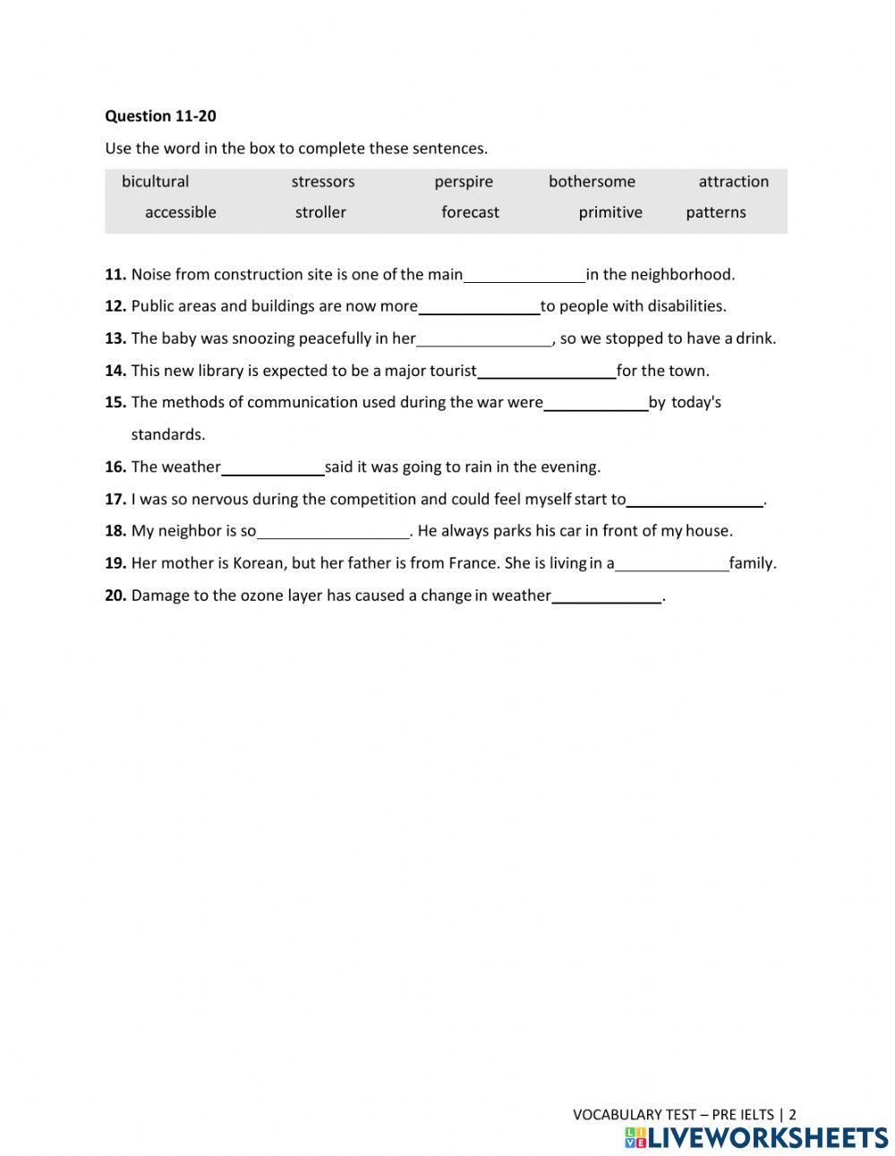 Vocabulary test  unit 4. reading practice 2