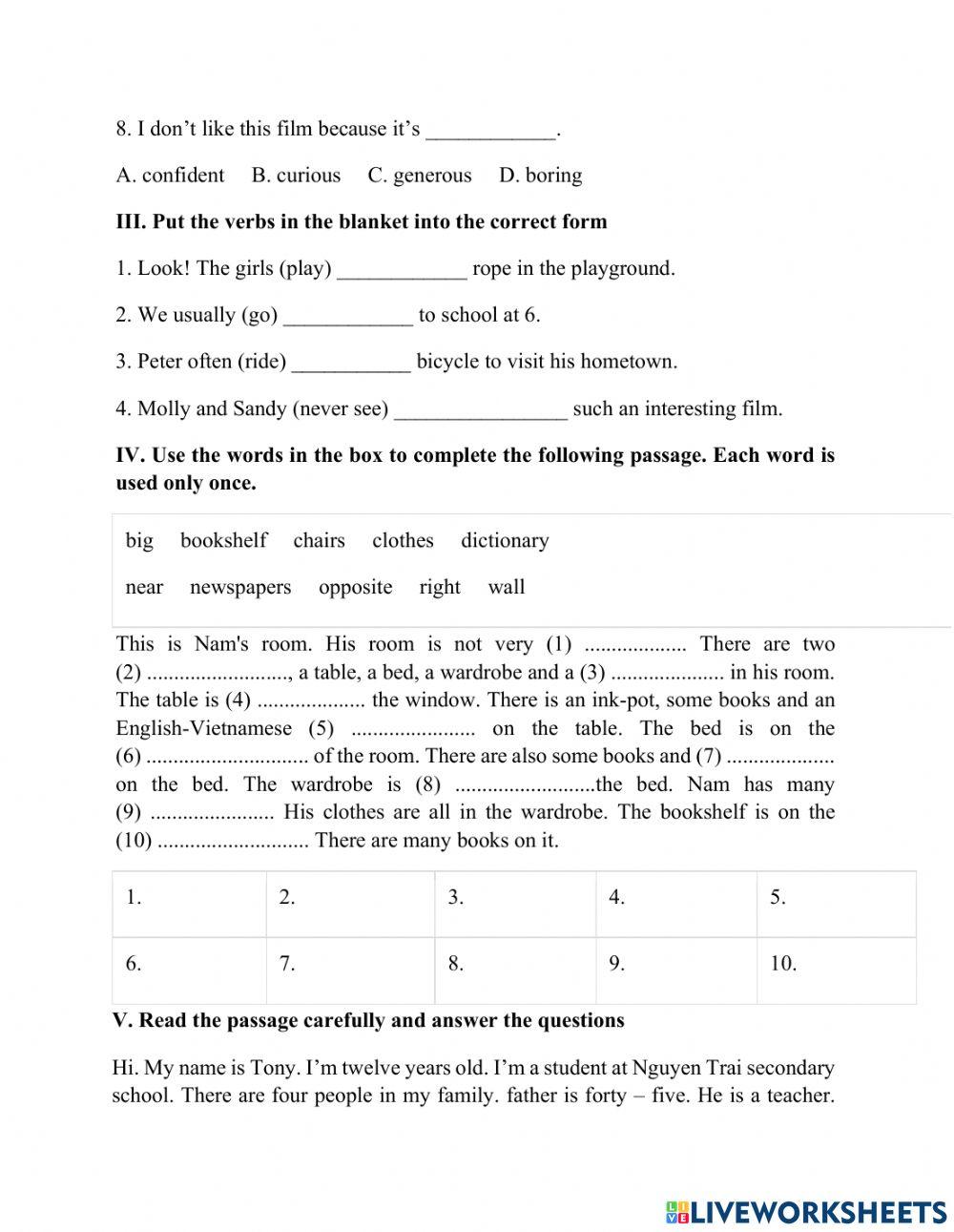 Bài kiểm tra thử tiếng anh 6