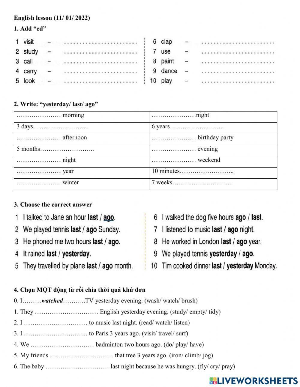 Song Vy - Past simple