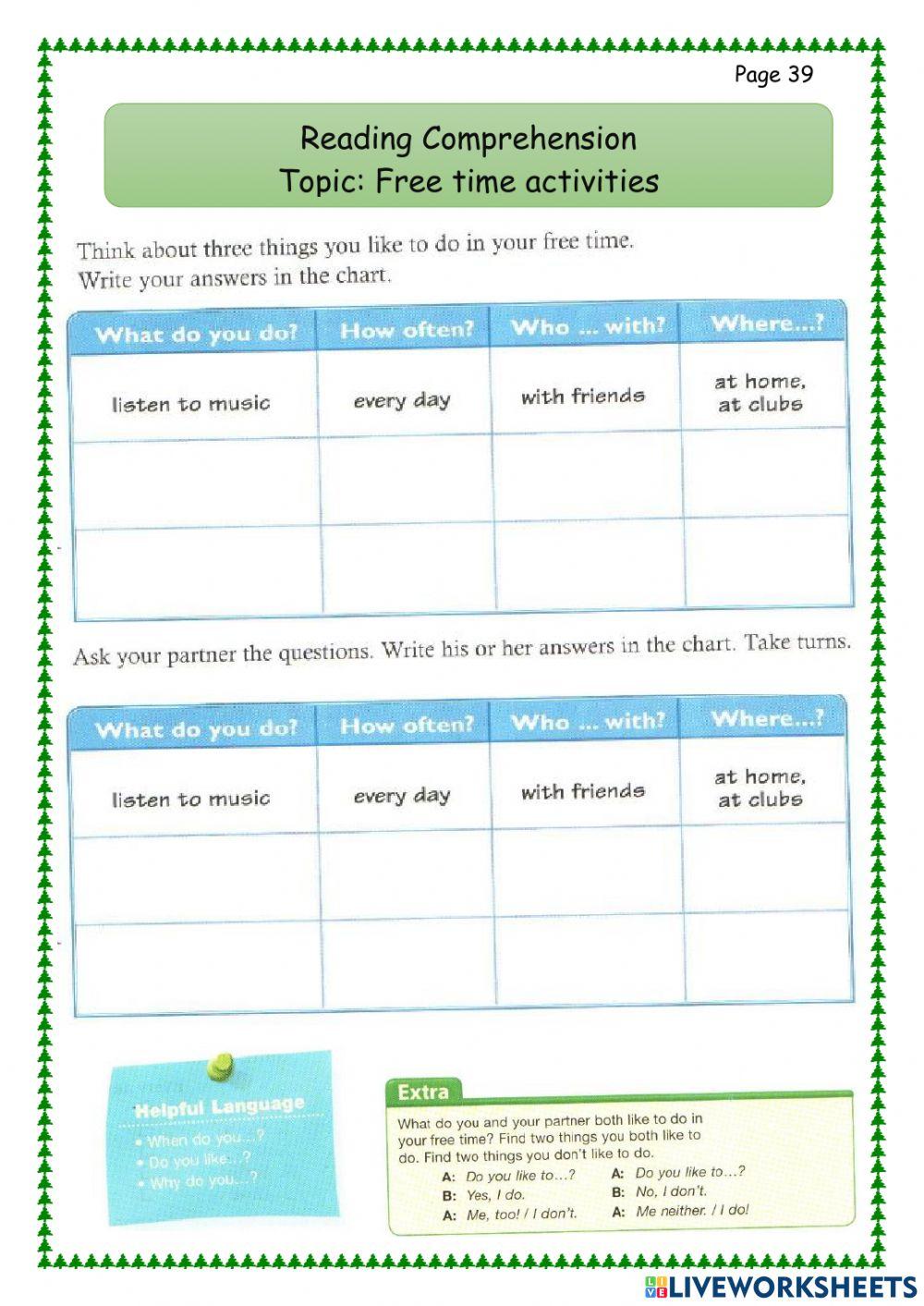 Free time activities about yourself