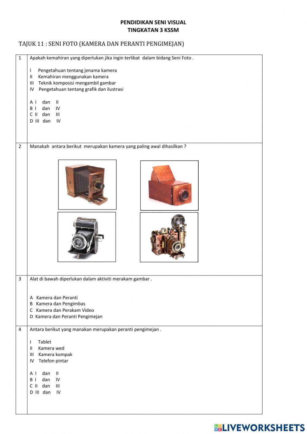 TINGKATAN 3 Tajuk 11 : Seni Foto (Kamera dan Peranti Pengimejan)