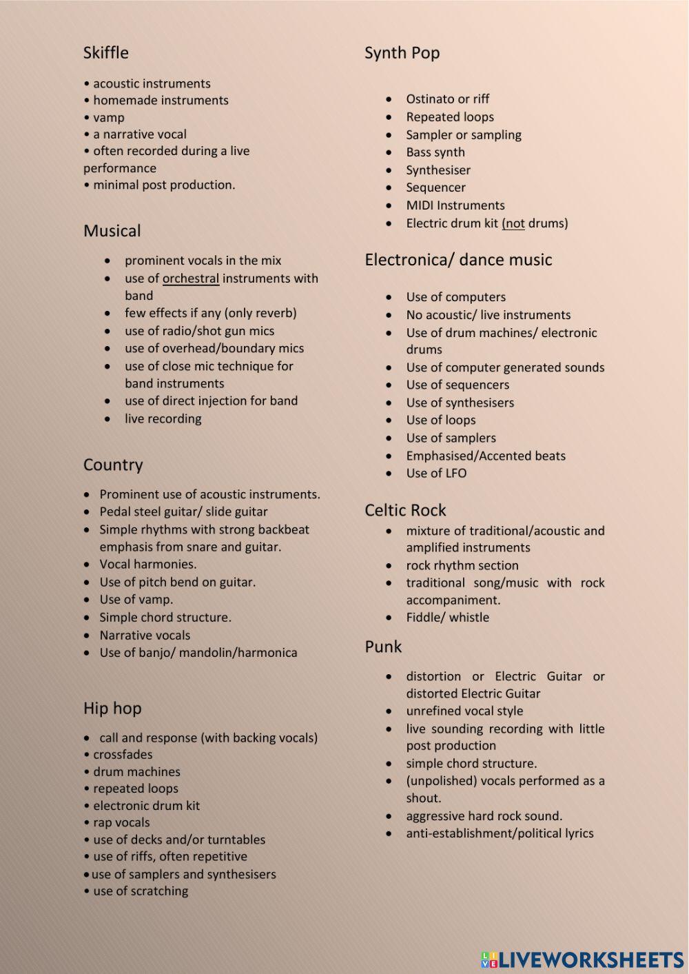 Nat 5 Music Tech styles summary