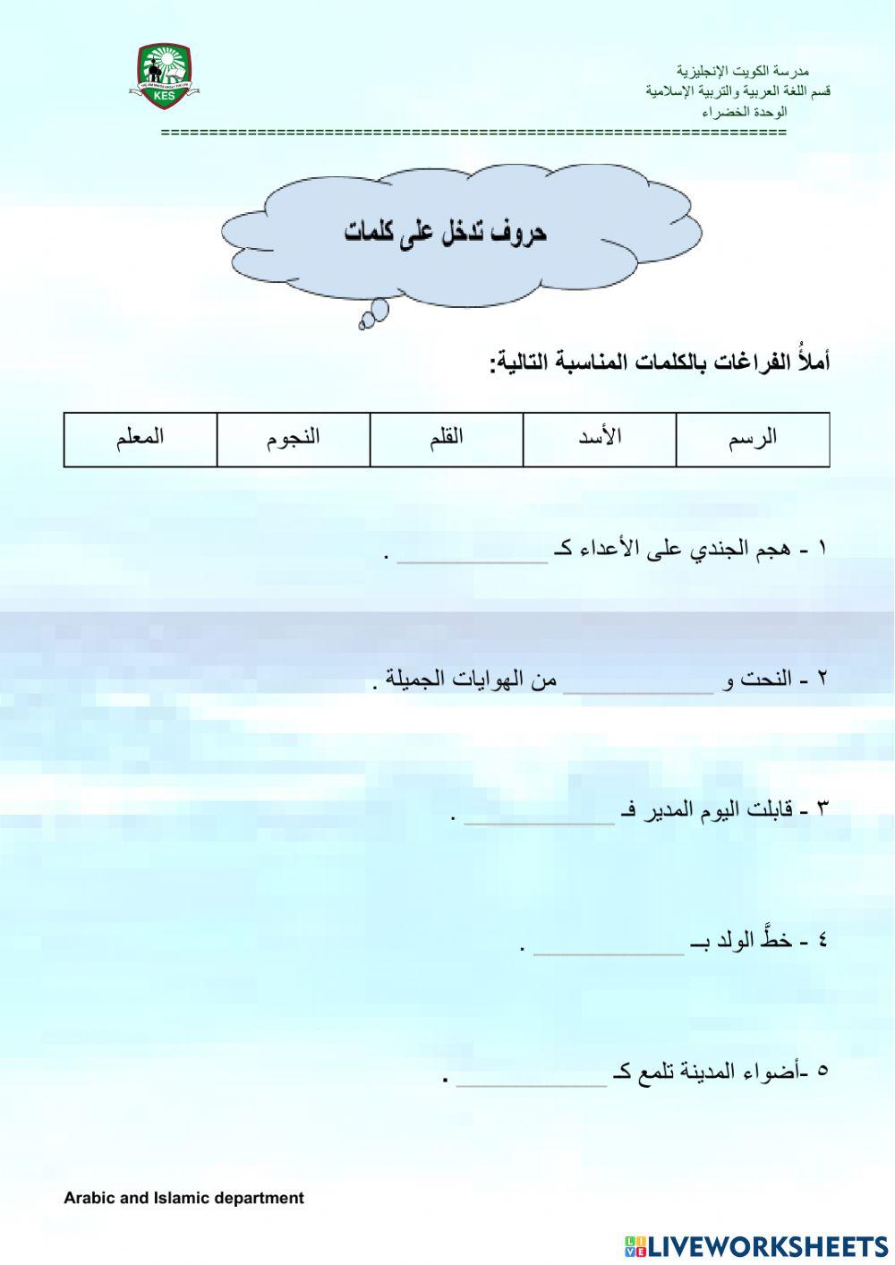 حروف تدخل على الكلمات