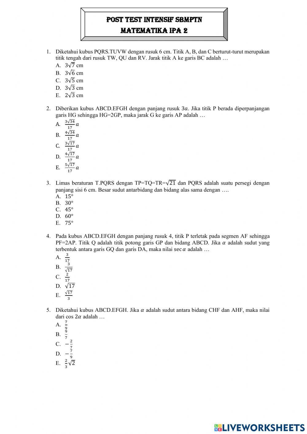 Posttest intensif ptn mipa 2