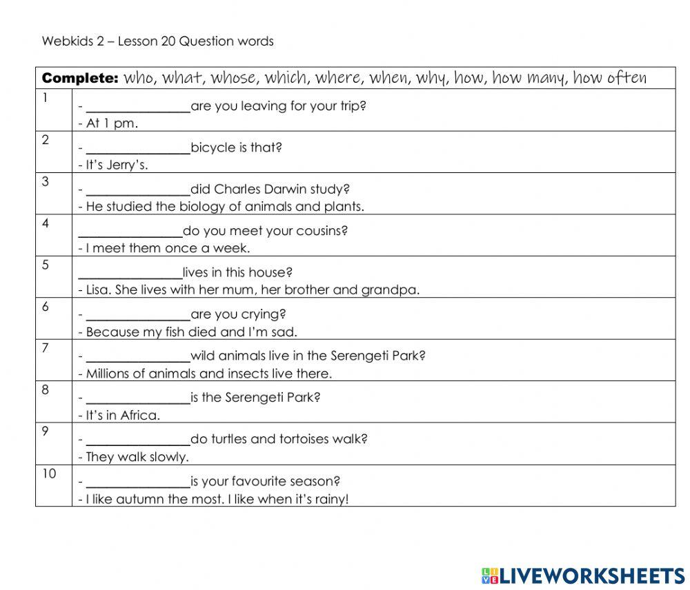Webkids 2 - Lesson 20 Question Words