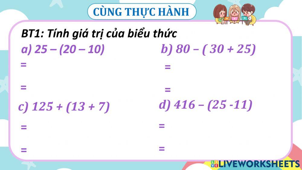 Tính giá trị biểu thức (tt)