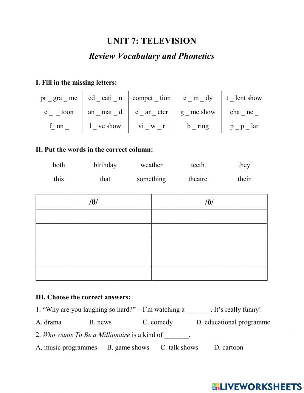 Unit 7: Television - Grade 6
