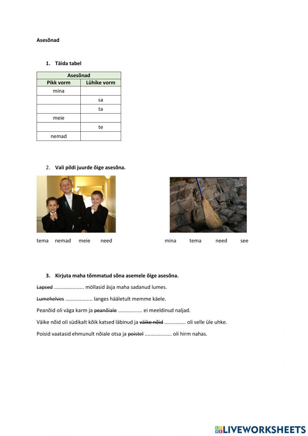 Asesõnad, 3.klass