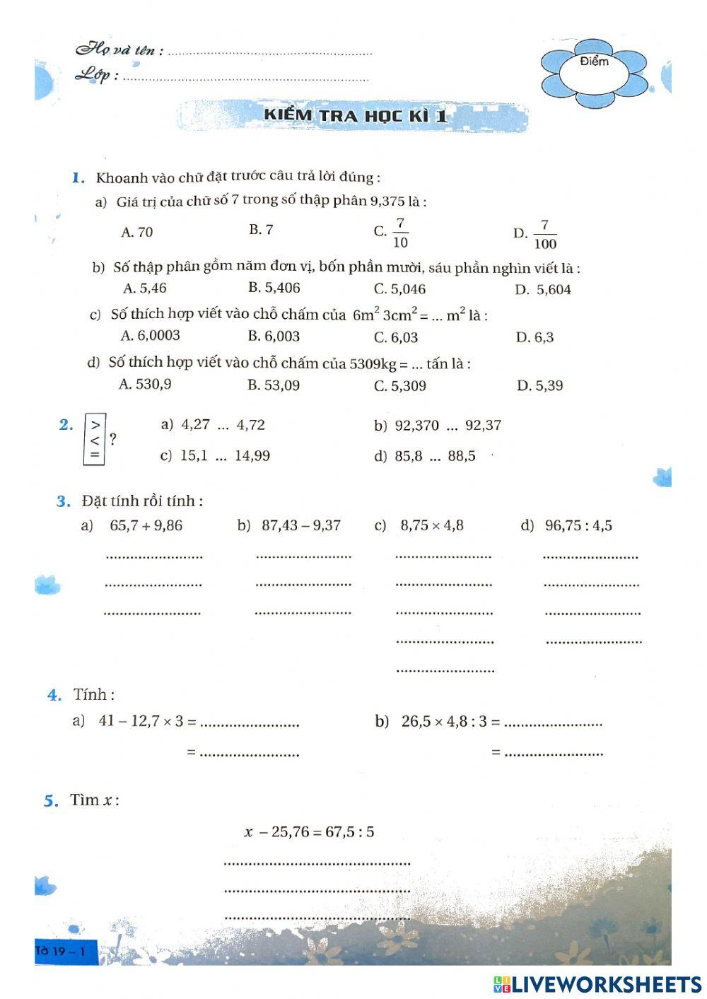 Kiểm tra Toán online