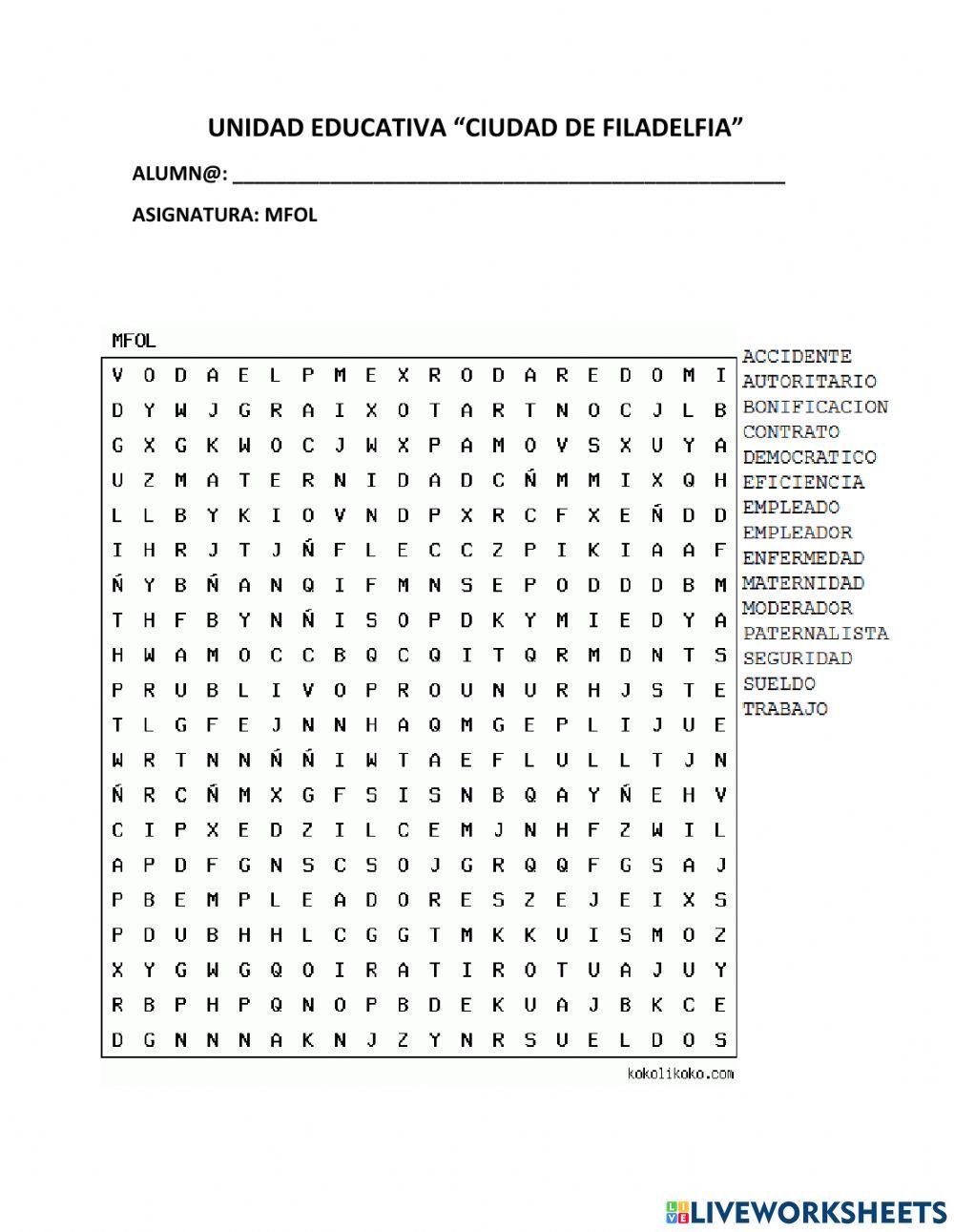 Sopa de letras de mfol