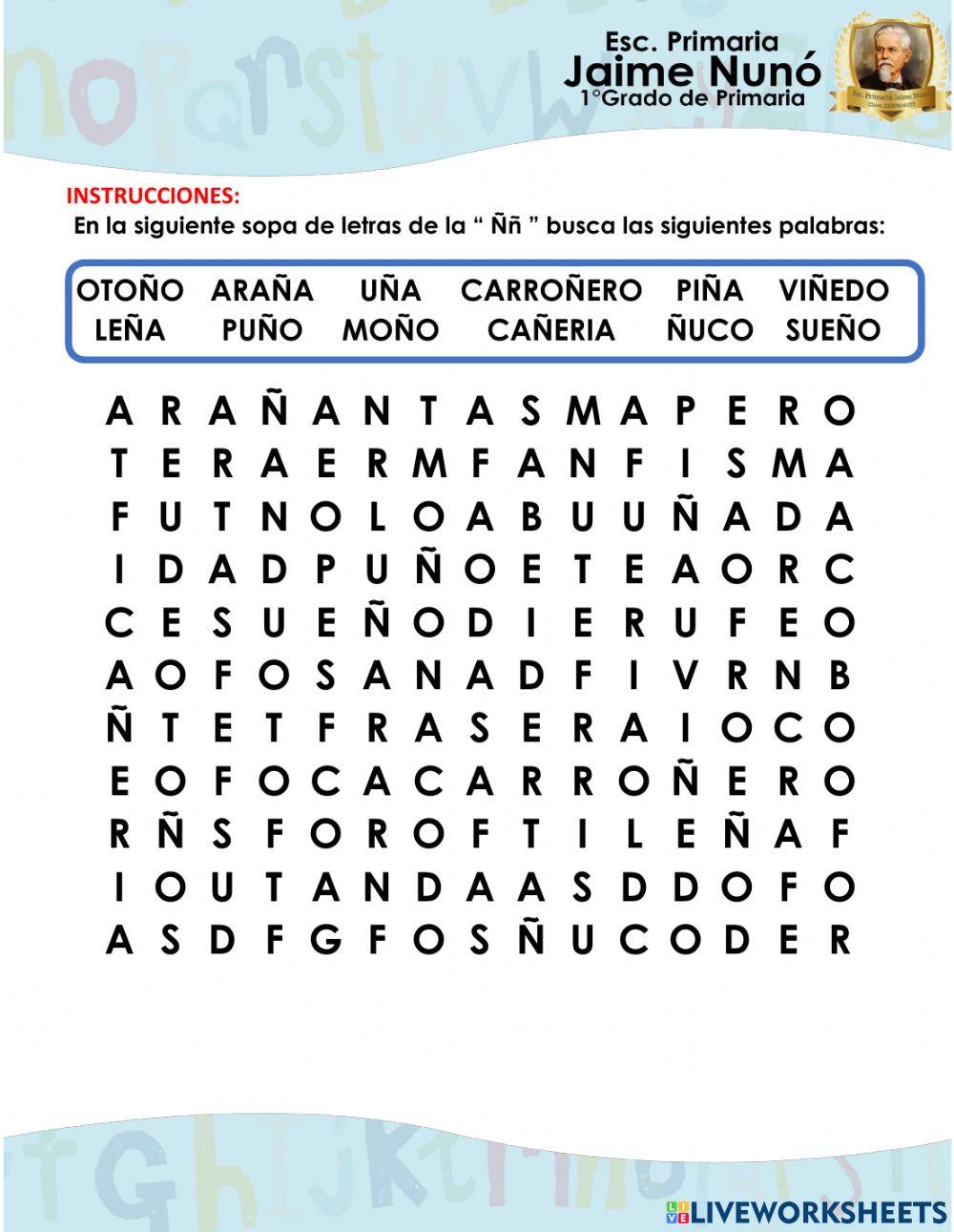 Sopa de letras con la Letra Ññ