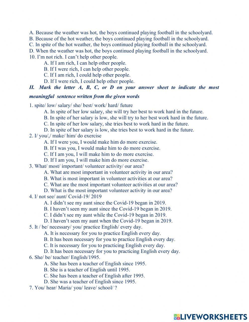 Bài tập viết lại câu