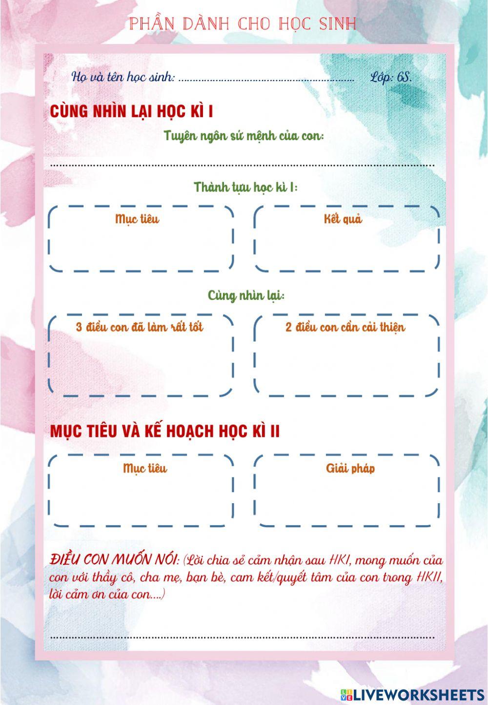 Phiếu học sinh lớp 6S