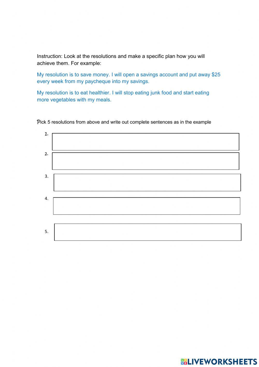 CLB 3 New Year's Resolutions Activity 