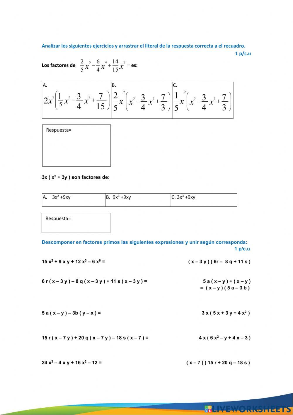PRUEBA factor común 9º DE BÁSICA