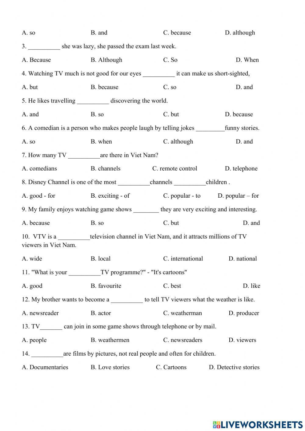 Unit 7 Television vocab and conjunction