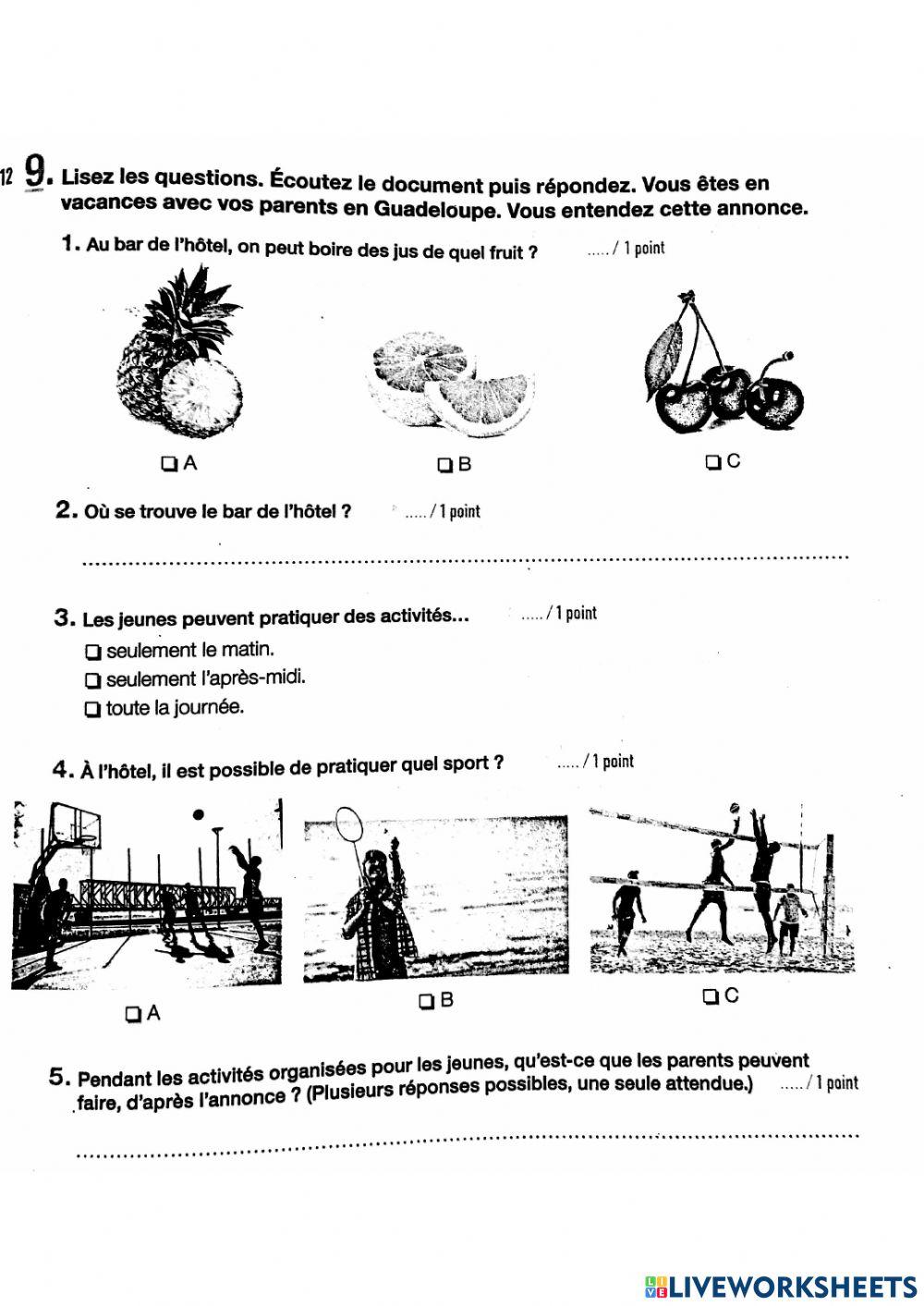 CO - Exercice 9 - A2 Junior et scolaire