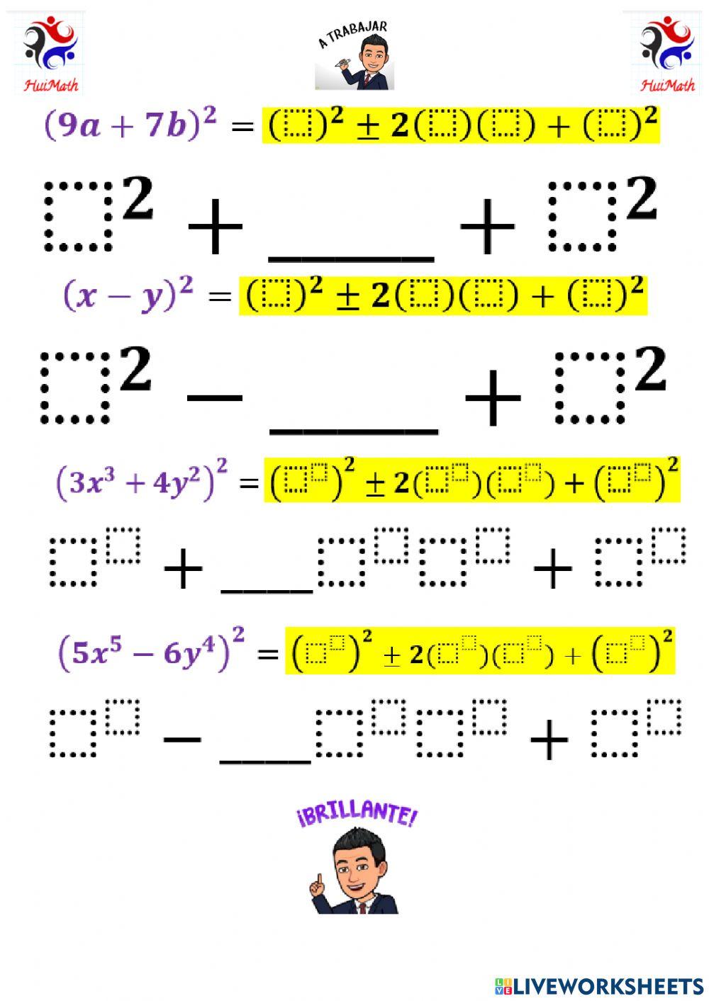 Binomios al cuadrado II