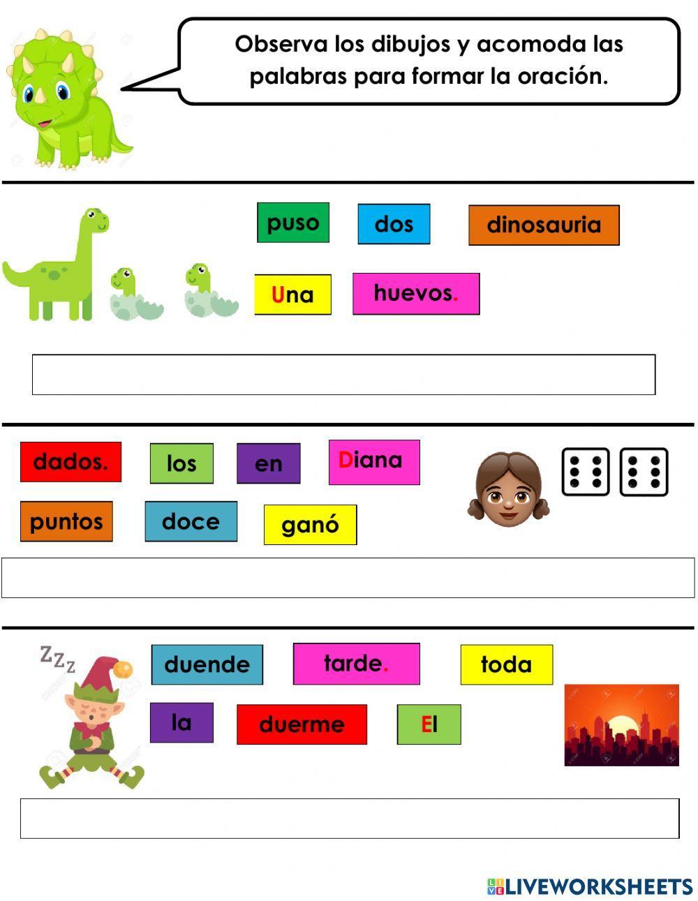 Ordenar palabras con d para formar oraciones