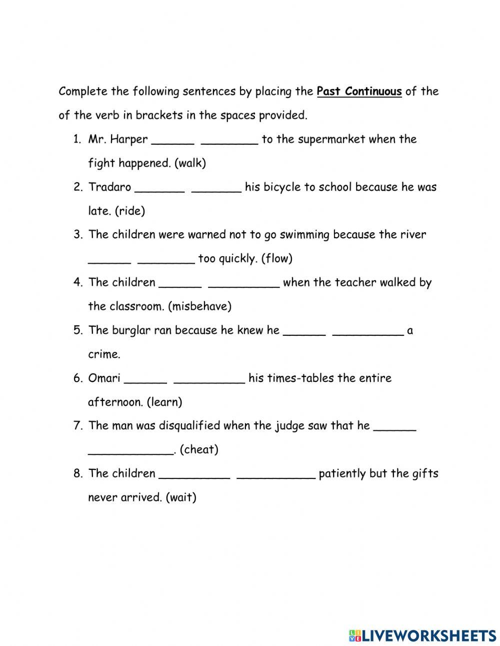 Continuous Tenses Review Exercise