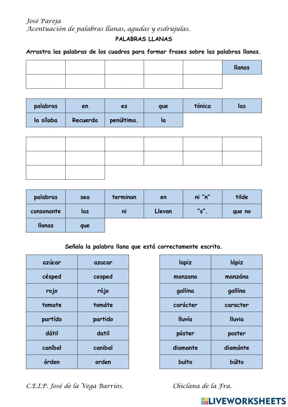 Tildes en agudas, llanas y esdrújulas
