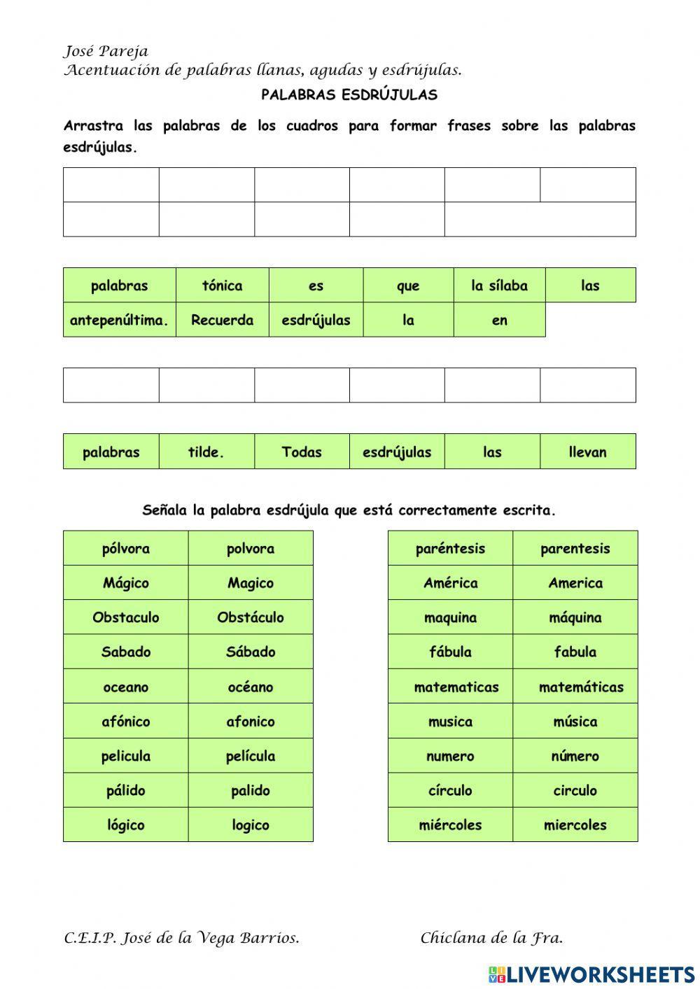 Tildes en agudas, llanas y esdrújulas