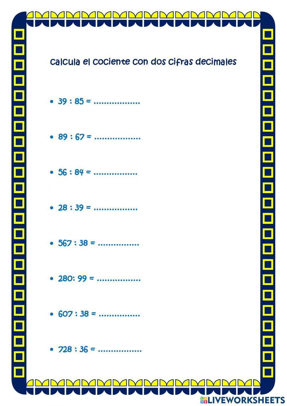 Divisiones con cociente decimal