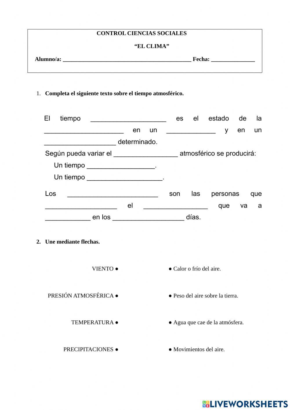 Control de Ciencias Sociales: El Clima